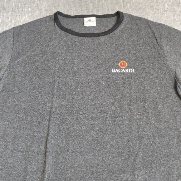 VINTAGE Bacardi Promo T-Shirt Size XL Gray Bat Logo Ringer Adult - Picture 2 of 9